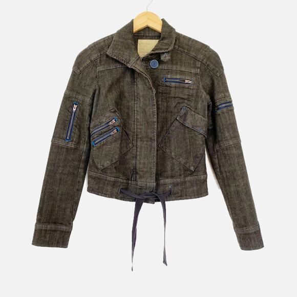 Free People Vintage 1970 Faded Black Denim Utility Jacket Size 0 - Picture 1 of 7